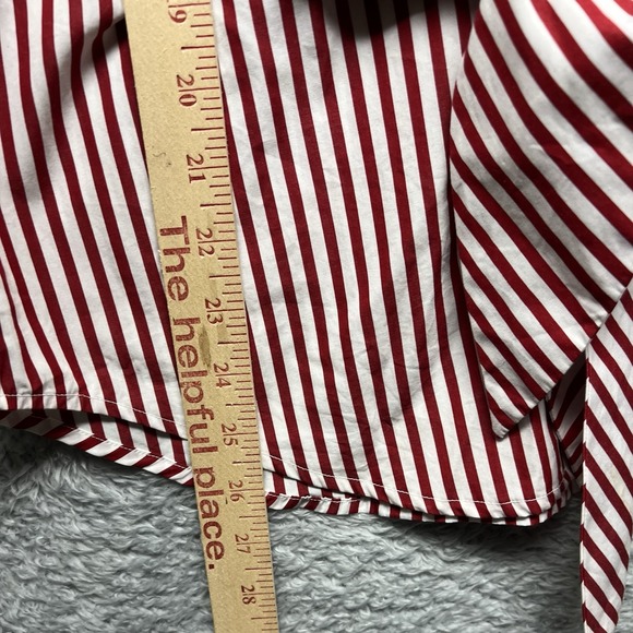 Lauren Ralph Lauren Top Womens Medium Red White Stripe Tie Front Shirred Cuffs - Picture 12 of 12